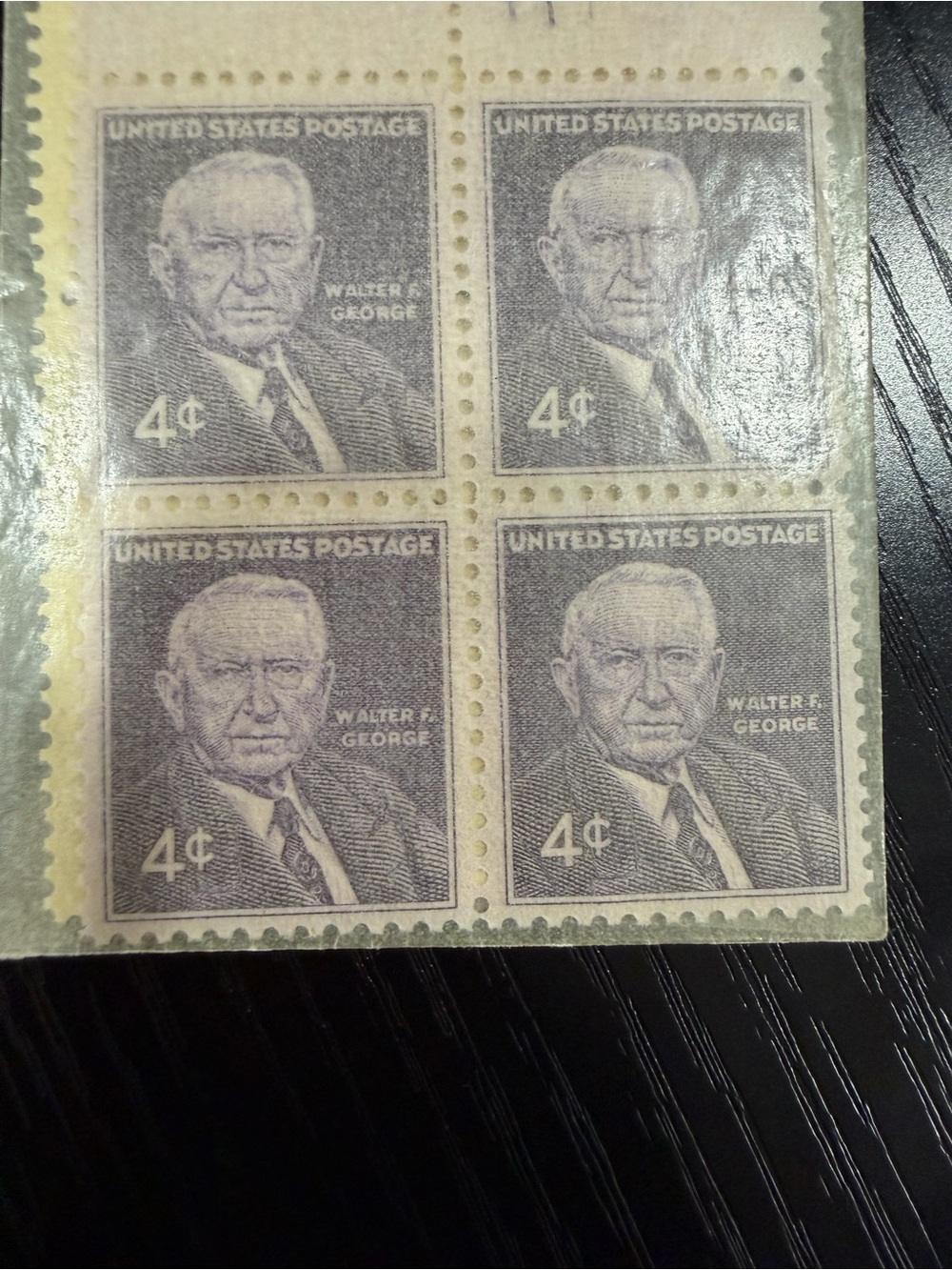 Vintage 4¢ Walter F. George US Postage Stamp Block of 4 - Purple